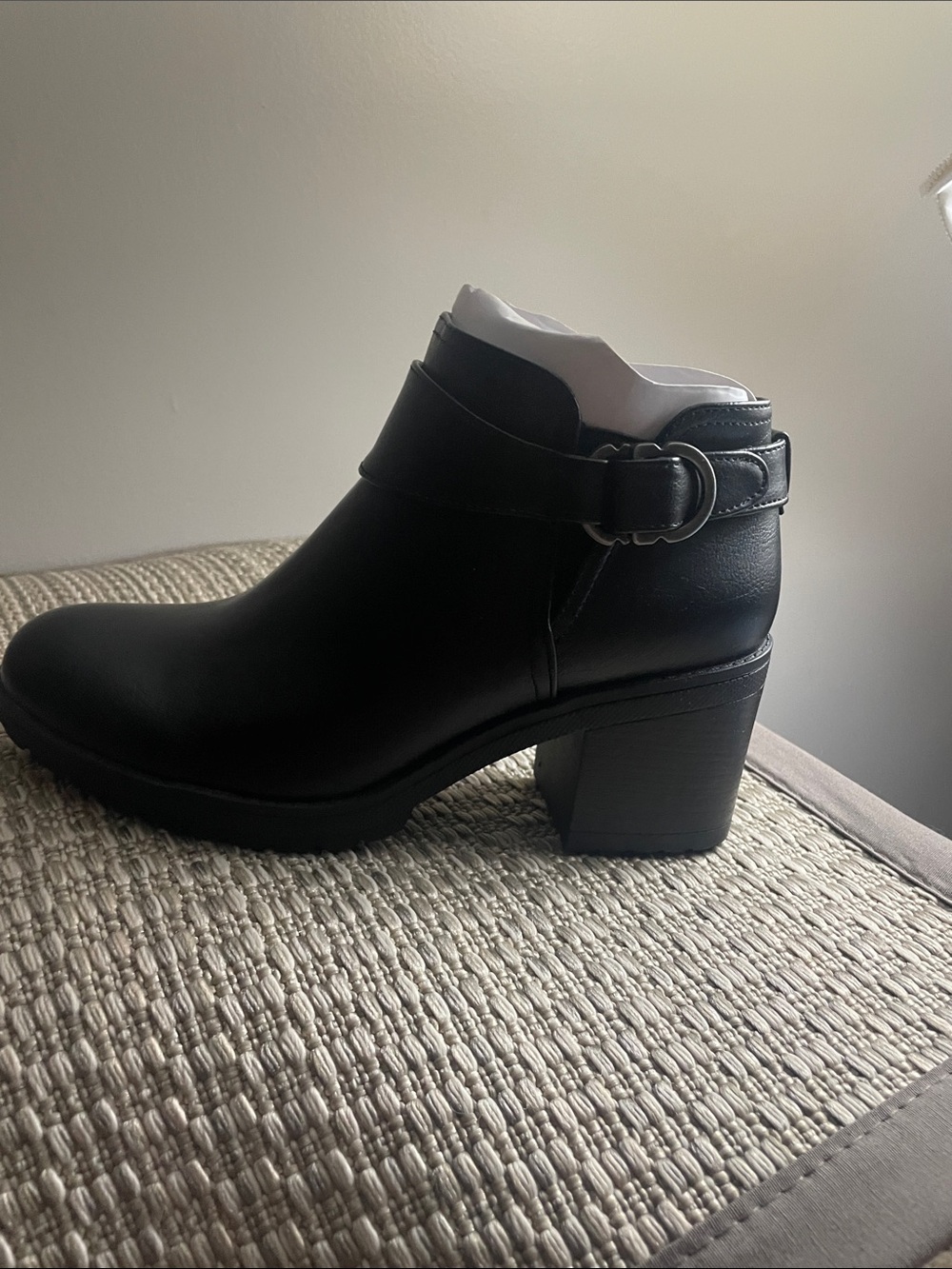 Dr. Scholl's Black Leather Ankle Boot with Buckle Accent